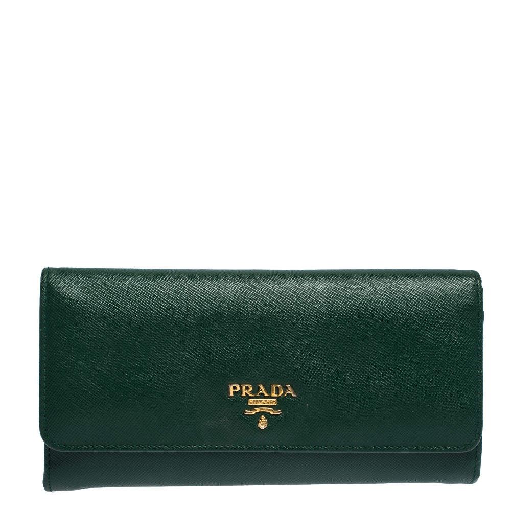 Pre Owned Prada Green Saffiano Lux Leather Continental Wallet