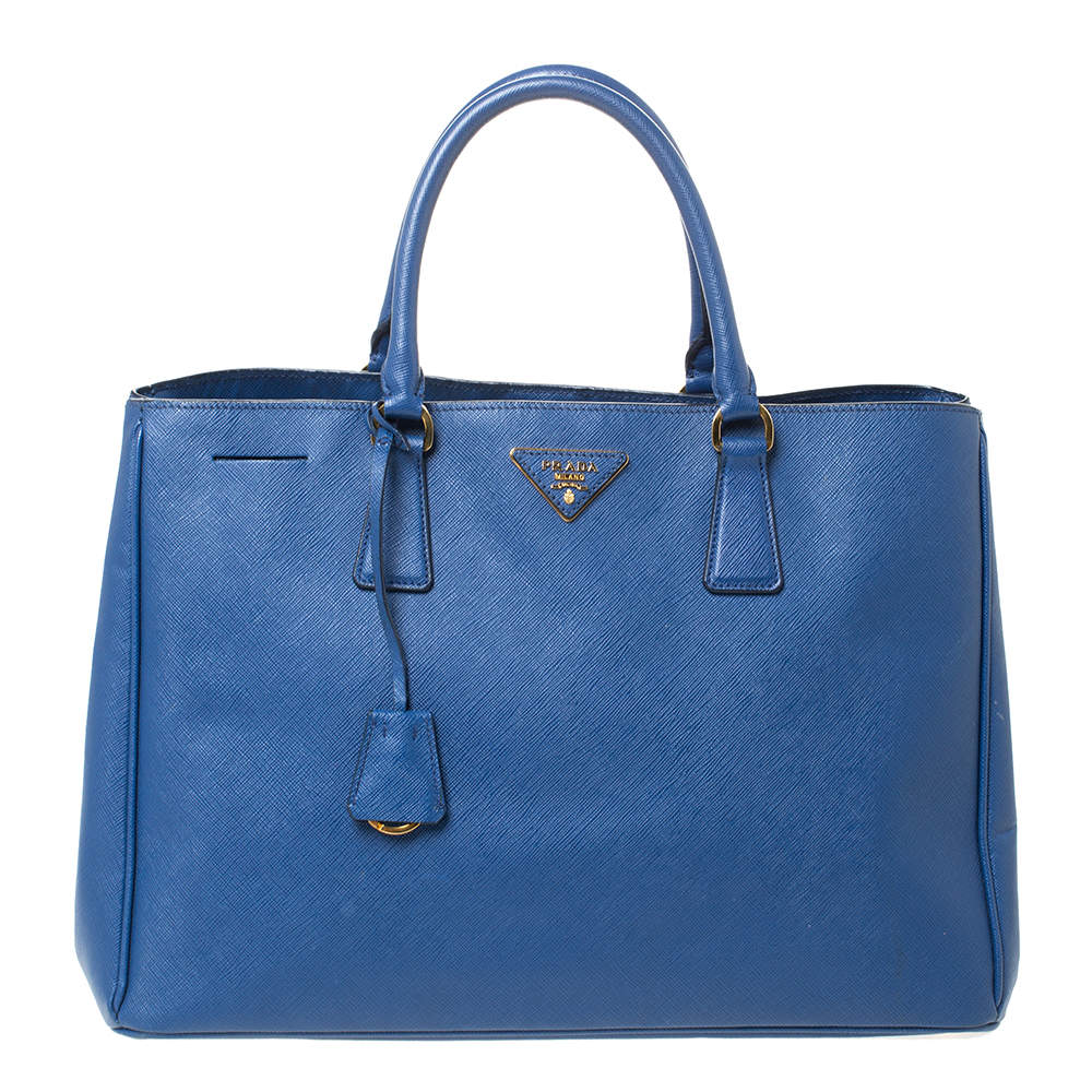 Pre Owned Prada Blue Saffiano Lux Leather Large Gardener's Tote