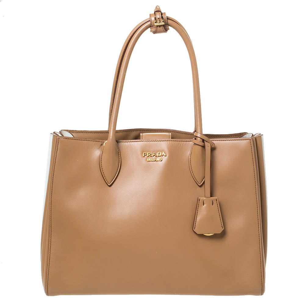 Pre Owned Prada Tan Leather Biblitheque Tote