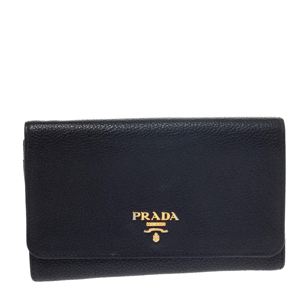 Prada Black Soft Leather Flap Wallet
