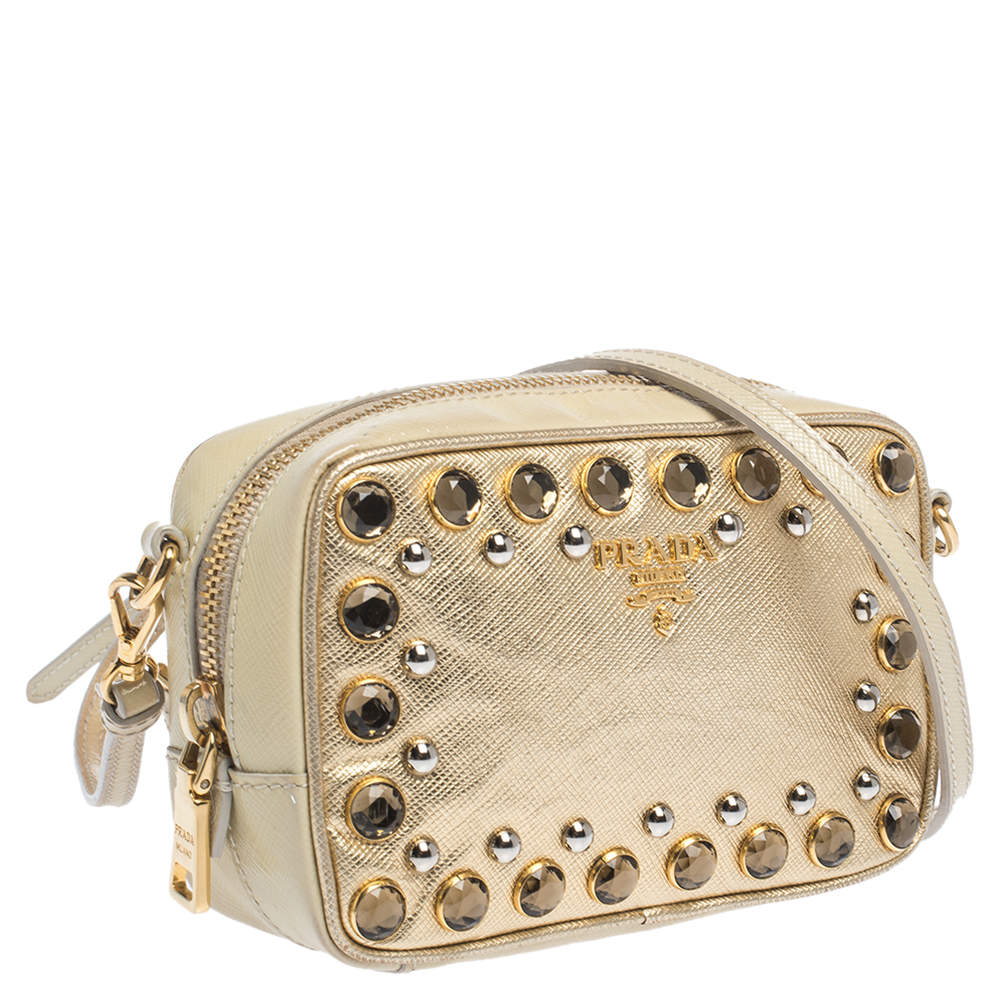 PRADA, Studded Leather Mini Bag, Women, Gold F0522