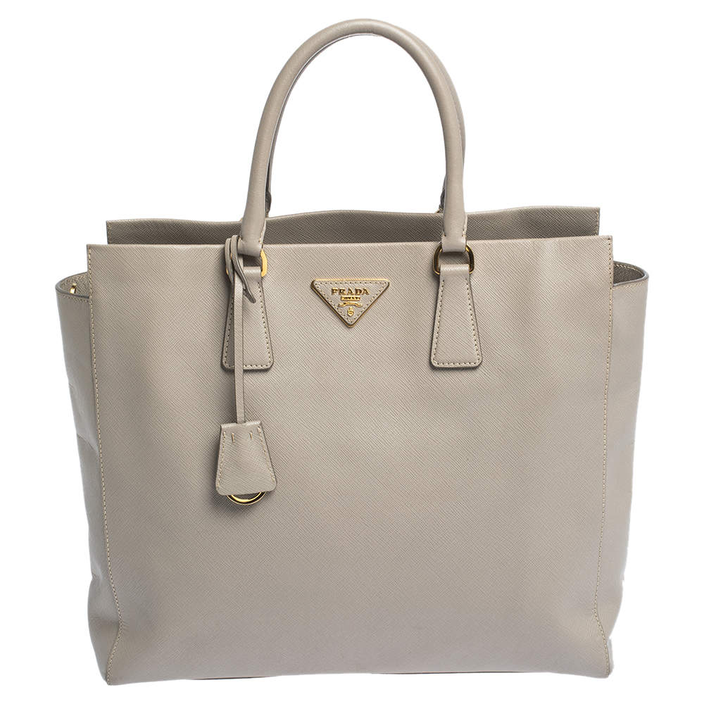 Pre Owned Prada Grey Saffiano Lux Leather Tote