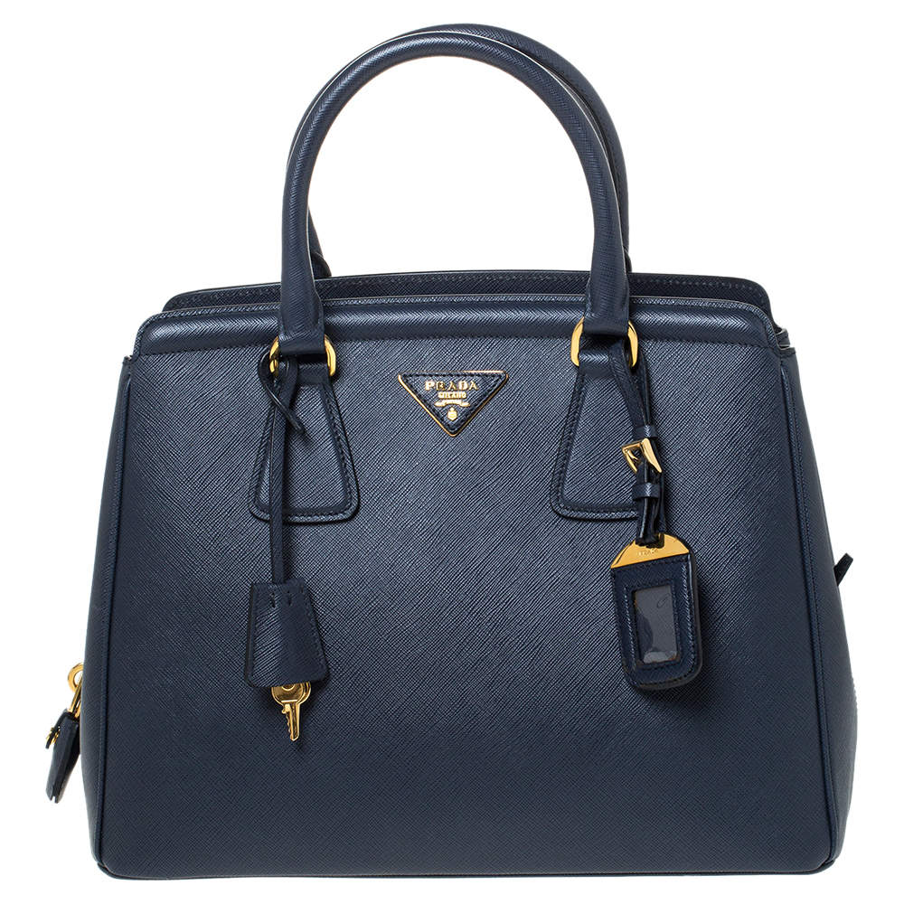 Pre Owned Prada Navy Blue Saffiano Lux Leather Parabole Tote
