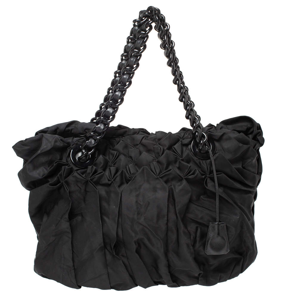 Pre Owned Prada Black Tessuto Nylon Origami Pleated Tote