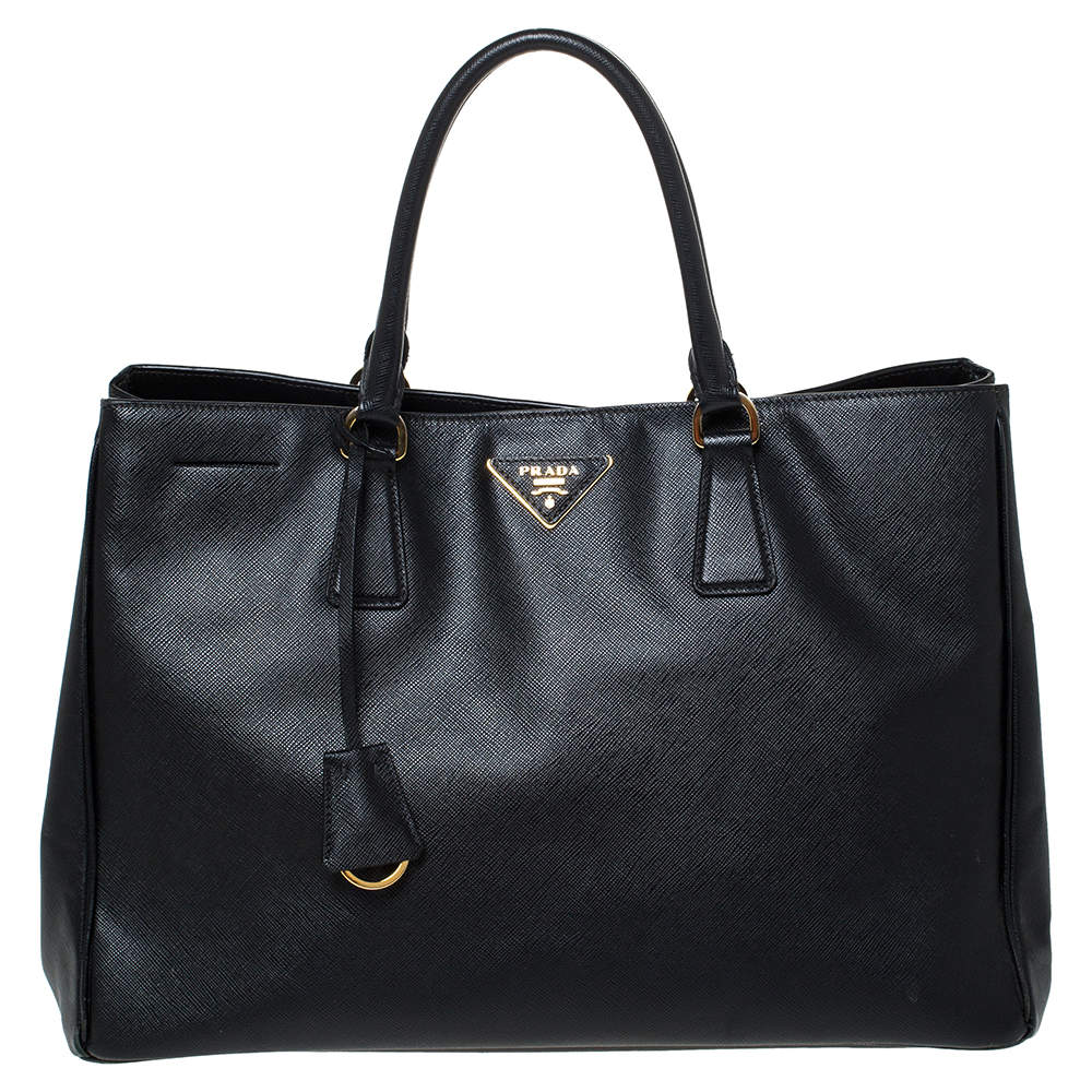 Pre Owned Prada Black Saffiano Lux Leather Large Gardener's Tote