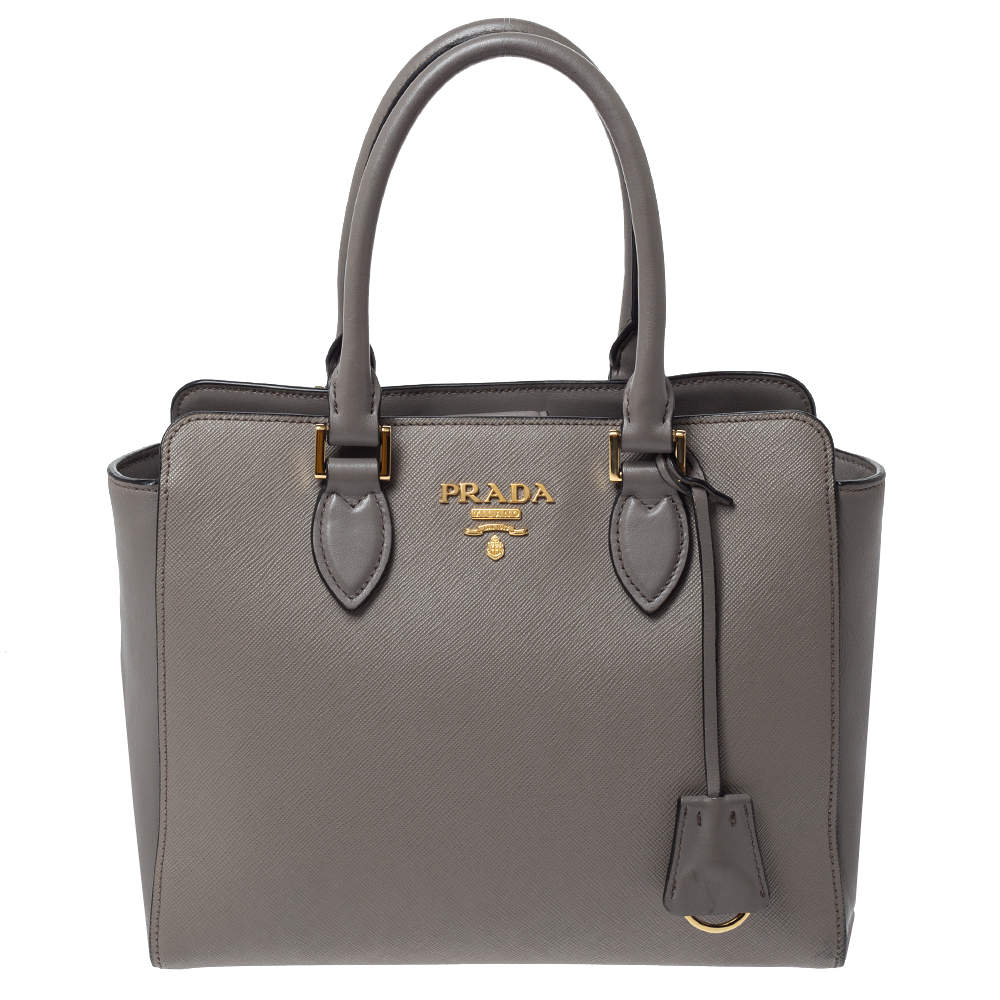 Pre Owned Prada Grey Saffiano Lux Leather Tote