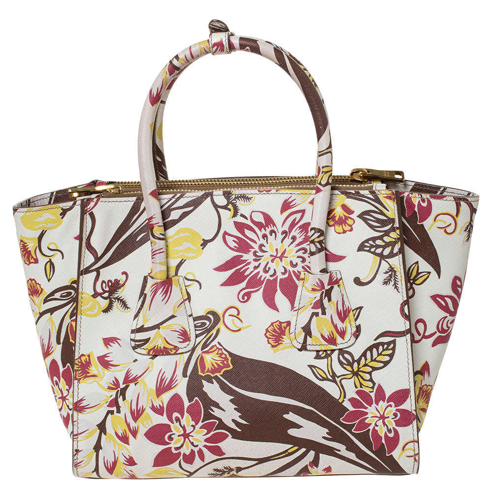 Prada Multicolor Floral Print Leather Twin Pocket Tote Prada | TLC