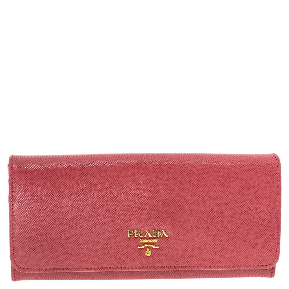 Pre Owned Prada Pink Saffiano Lux Leather Flap Continental Wallet