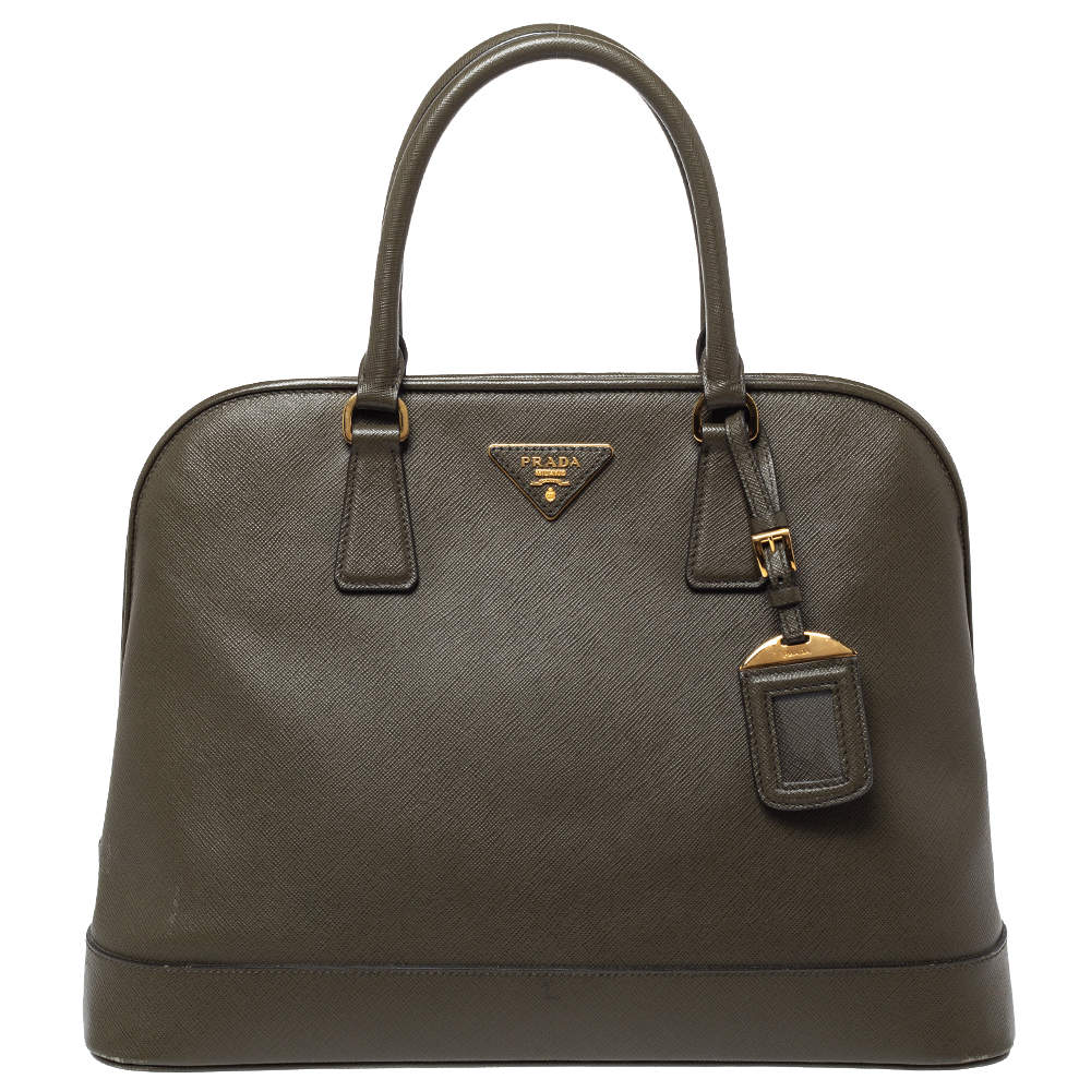 Pre Owned Prada Moose Green Saffiano Leather Dome Satchel