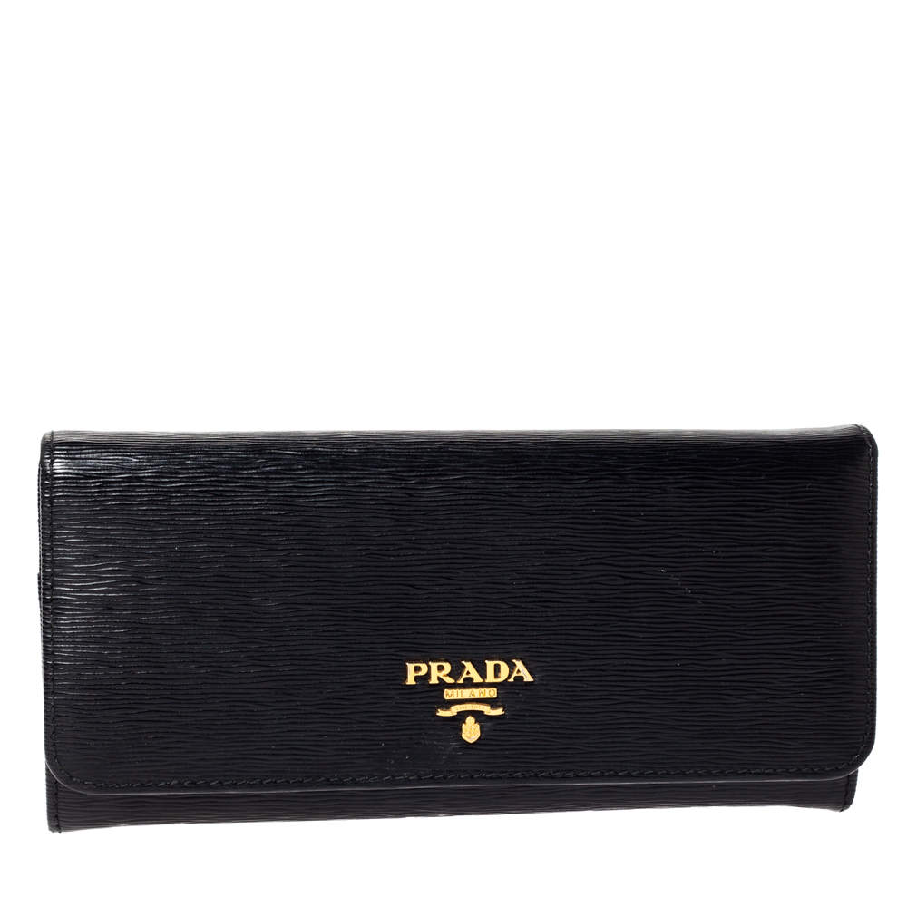 Pre Owned Prada Black Saffiano Lux Leather Continental Wallet
