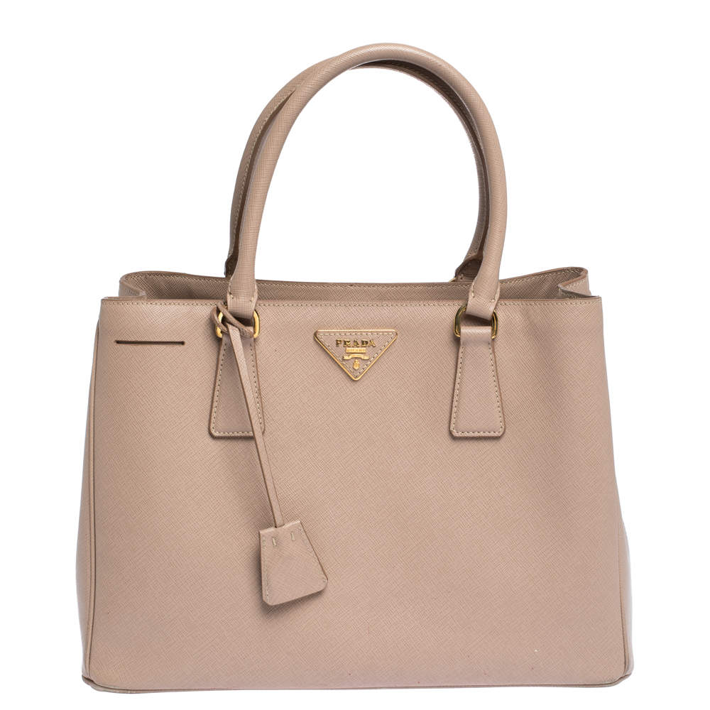 Pre Owned Prada Beige Saffiano Lux Leather Medium Galleria Tote