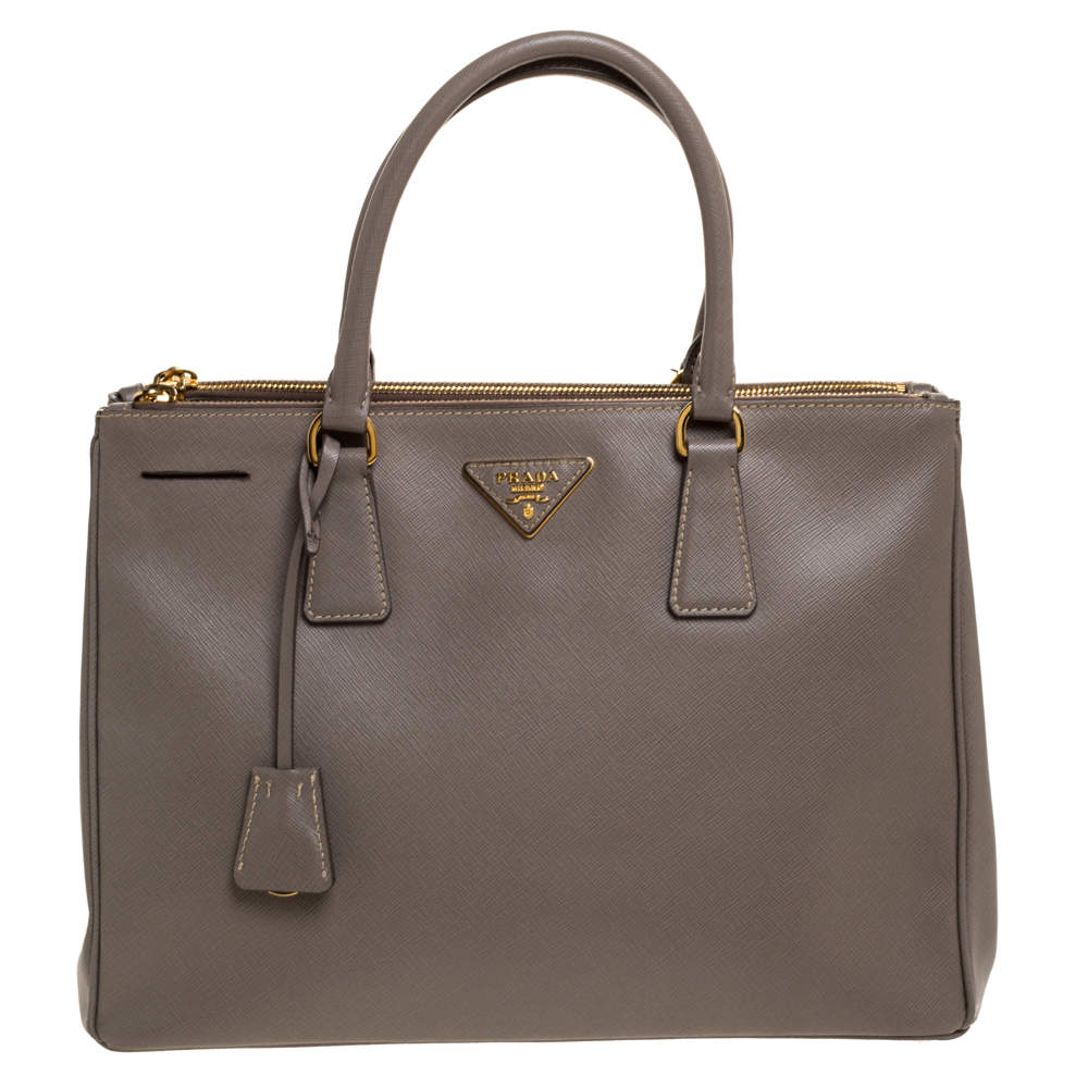 Pre Owned Prada Beige Saffiano Lux Leather Medium Galleria Double Zip Tote