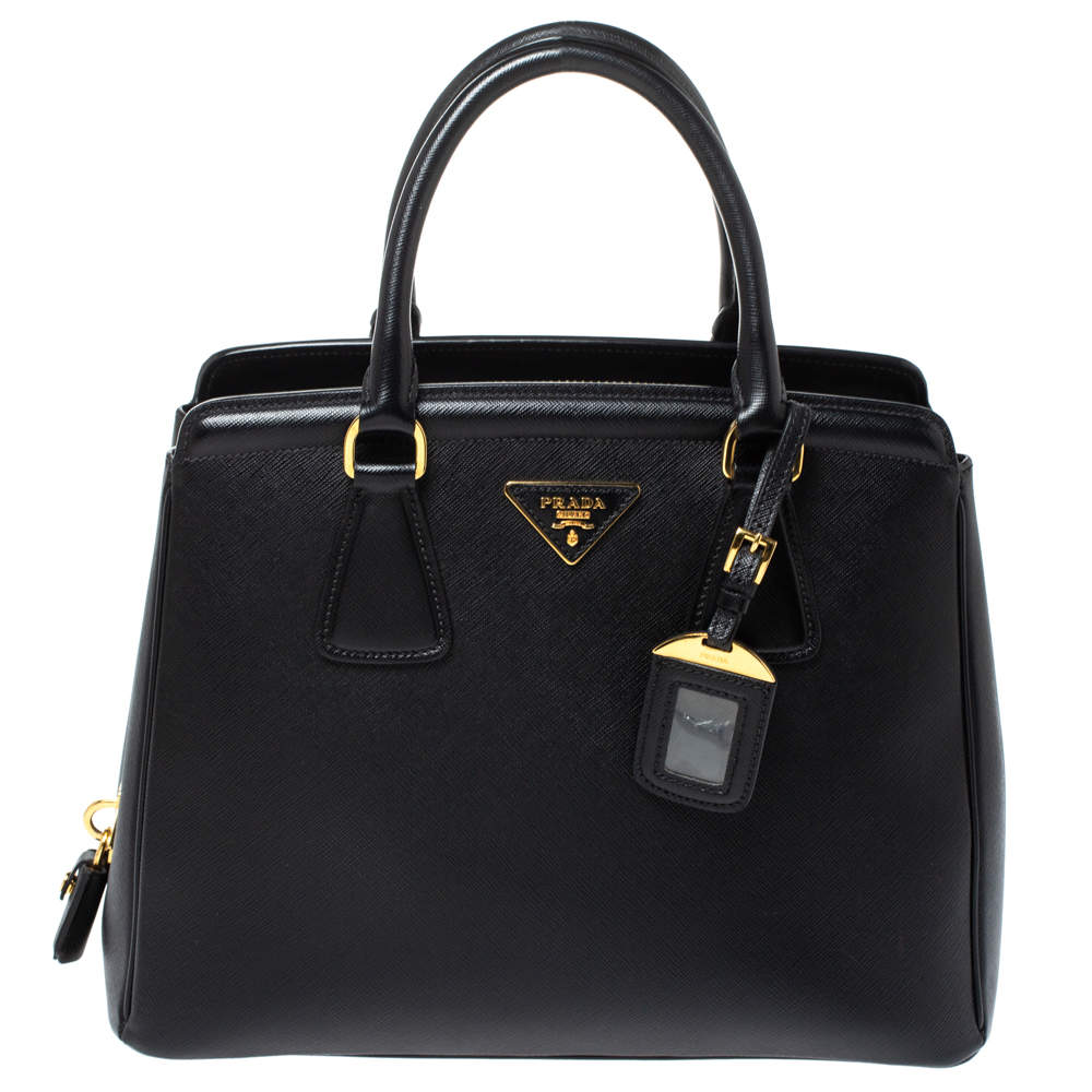 Pre Owned Prada Black Saffiano Lux Leather Parabole Tote