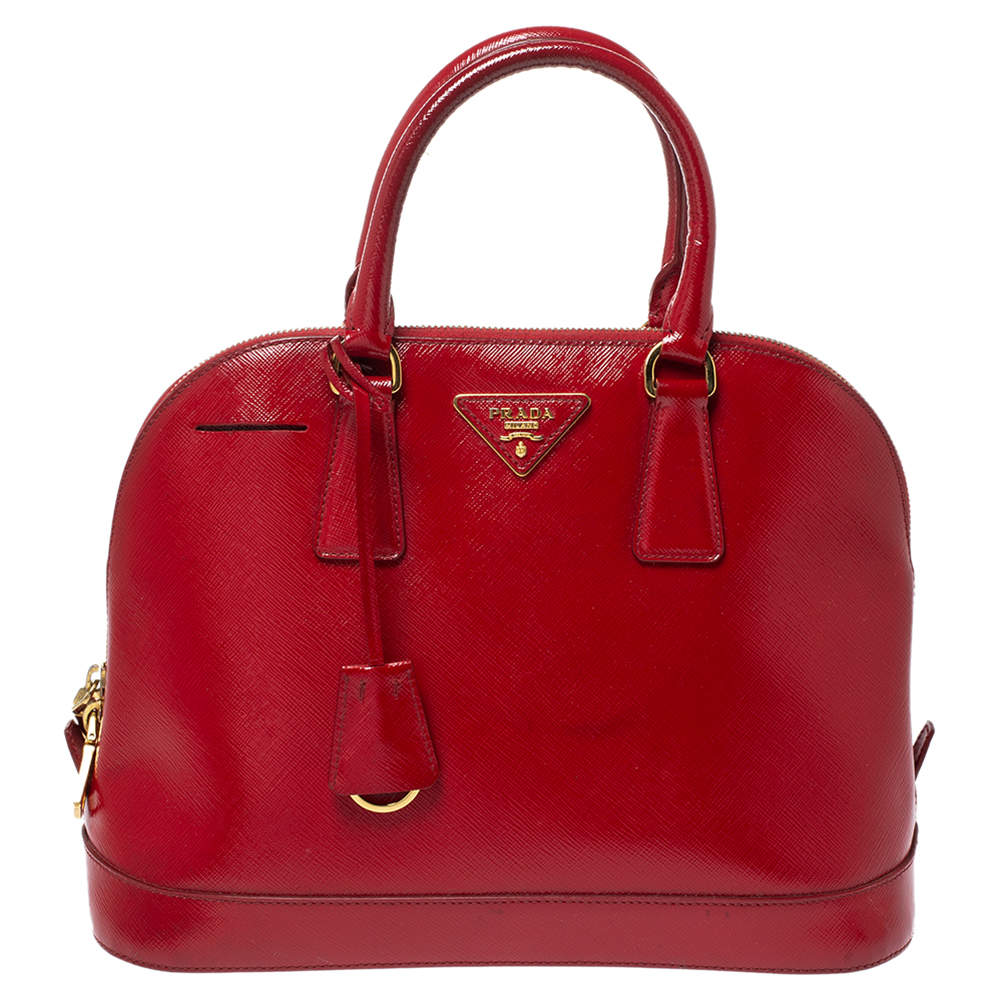 Pre Owned Prada Red Saffiano Patent Leather Promenade Satchel