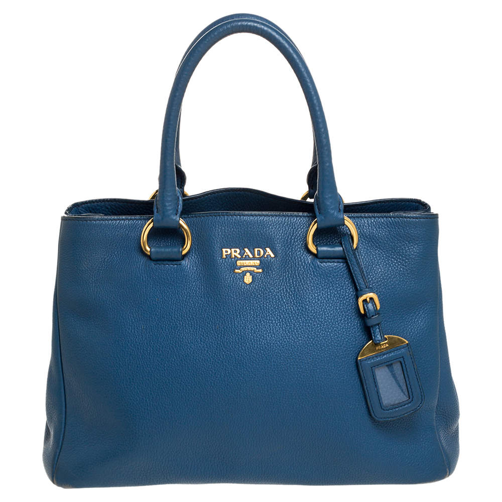 Pre Owned Prada Blue Daino Leather Tote