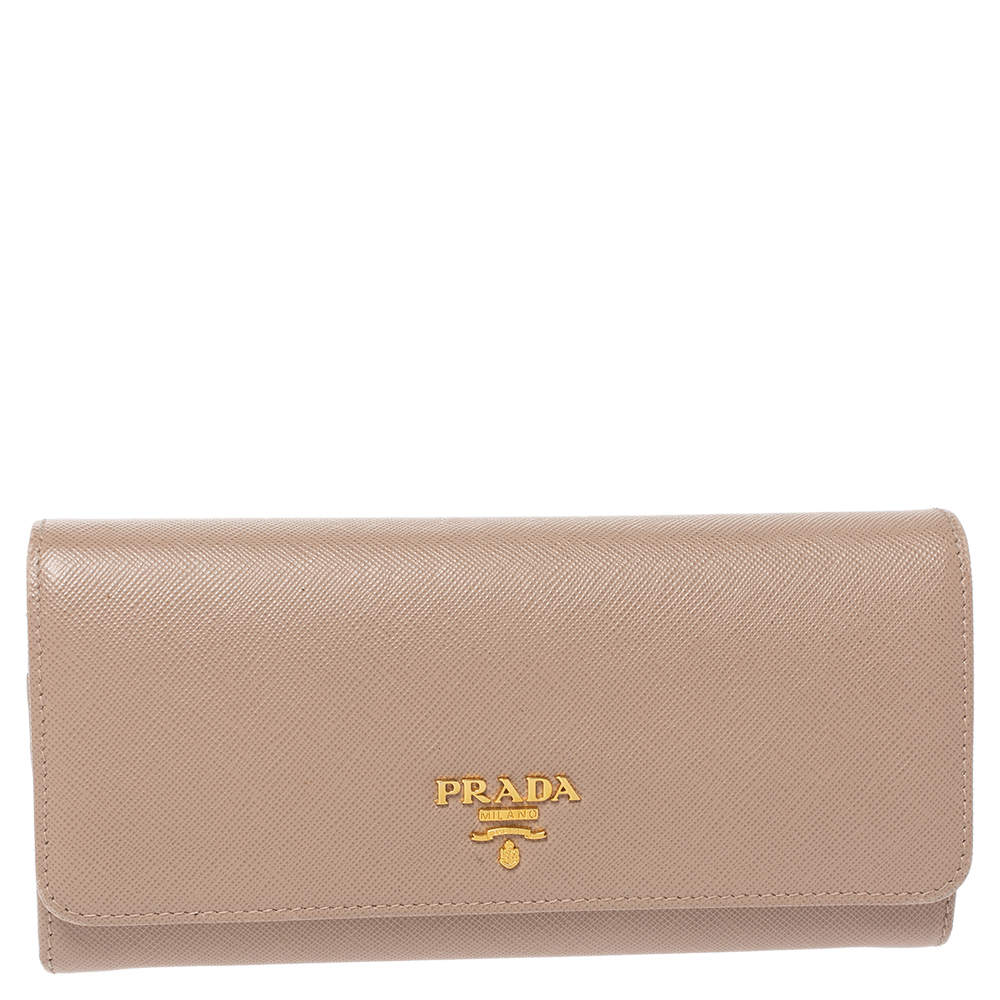Pre Owned Prada Beige Saffiano Lux Leather Flap Continental Wallet