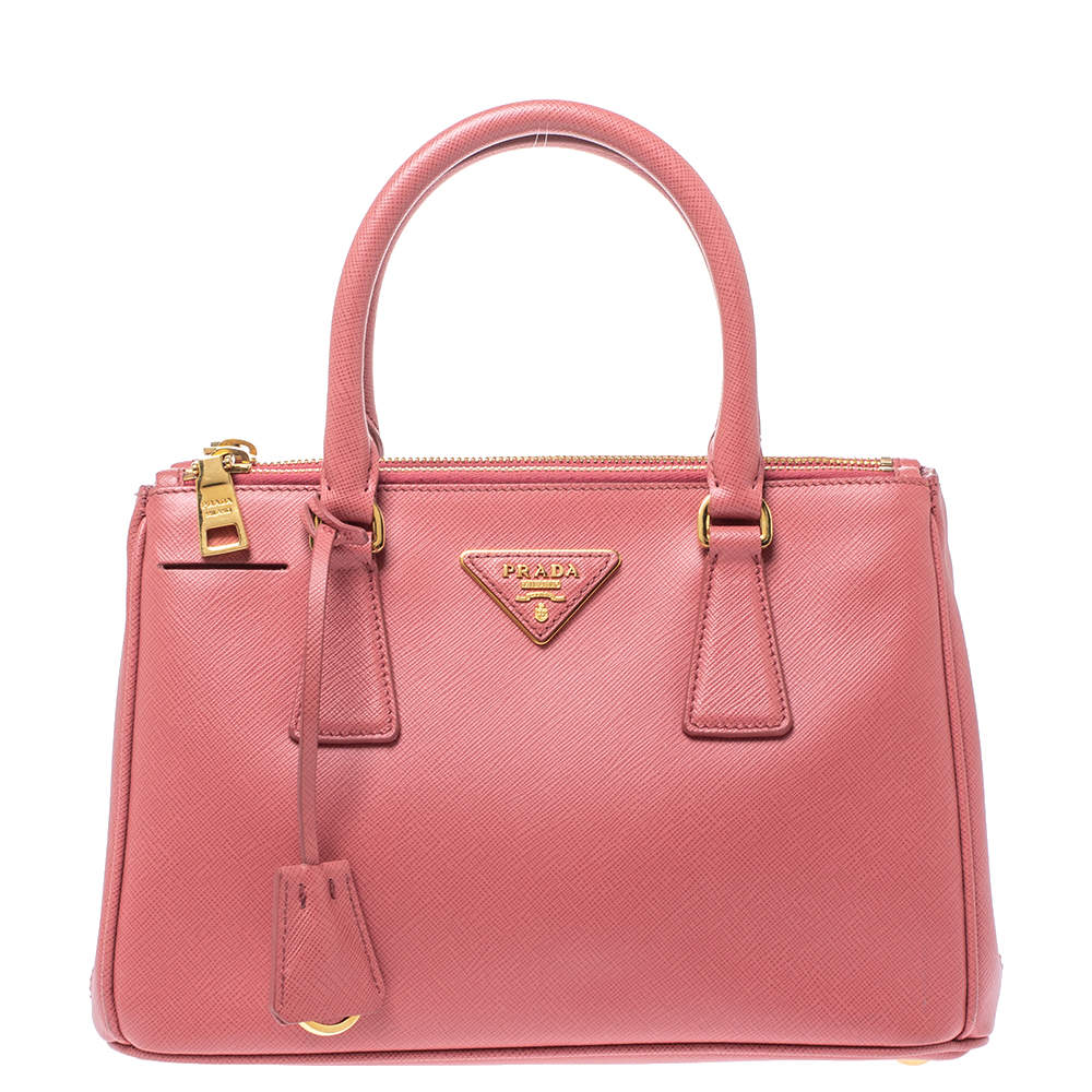 Pre Owned Prada Pink Saffiano Lux Leather Mini Double Zip Tote