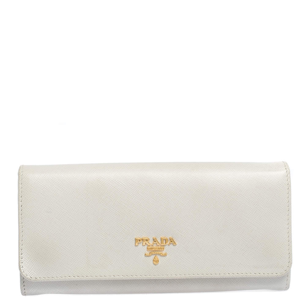 Pre Owned Prada Cream Saffiano Lux Leather Continental Flap Wallet