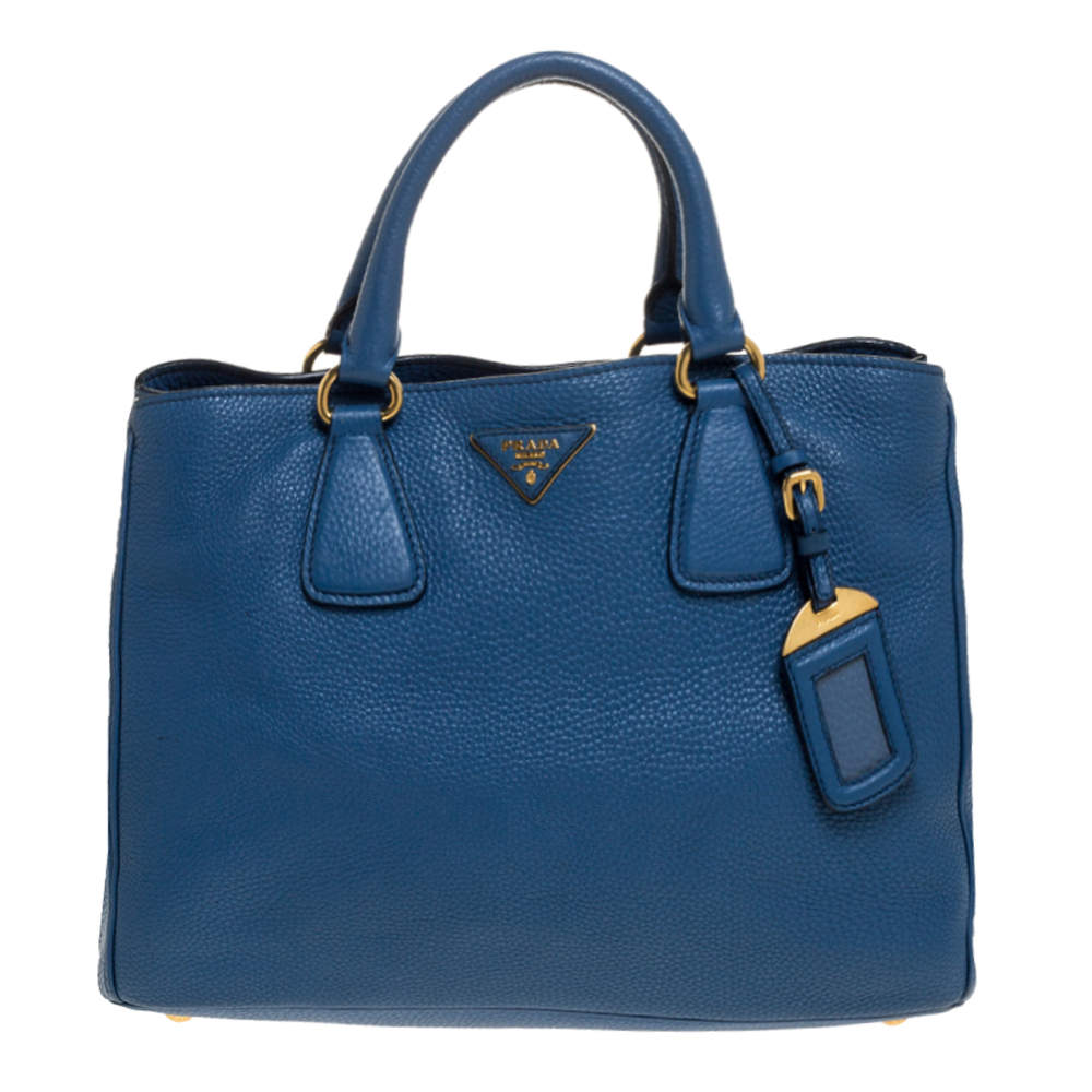 Pre Owned Prada Blue Pebbled Leather Vitello Daino Tote