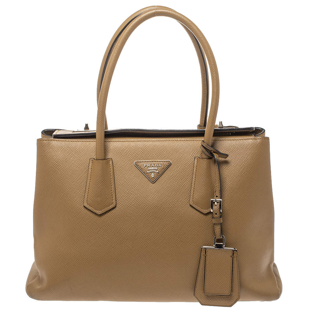 Pre Owned Prada Caramel Brown Saffiano Leather Twin Tote