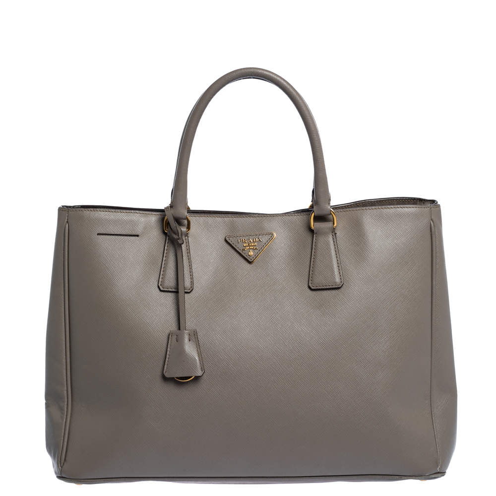 Pre Owned Prada Grey Saffiano Lux Leather Large Gardener's Tote