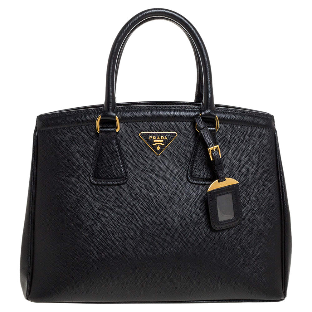 Pre Owned Prada Black Saffiano Lux Leather Parabole Tote