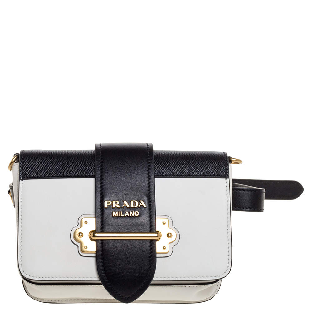 Prada Black/White Leather Cahier Belt Bag