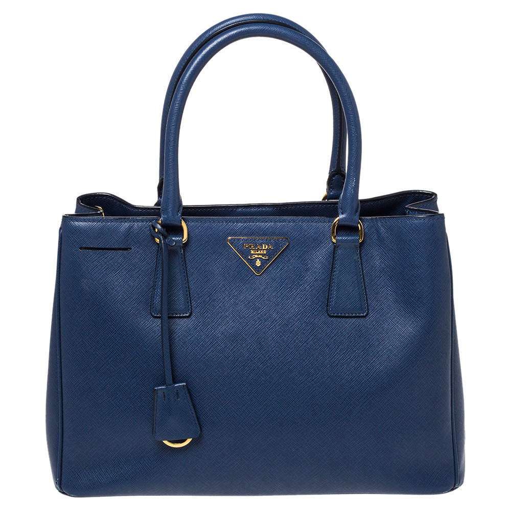 Pre Owned Prada Blue Saffiano Lux Leather Medium Galleria Tote