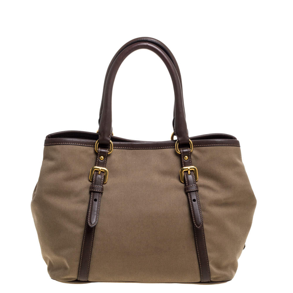 Prada Beige/Brown Jacquard Logo Canvas and Leather Bow Shoulder Bag