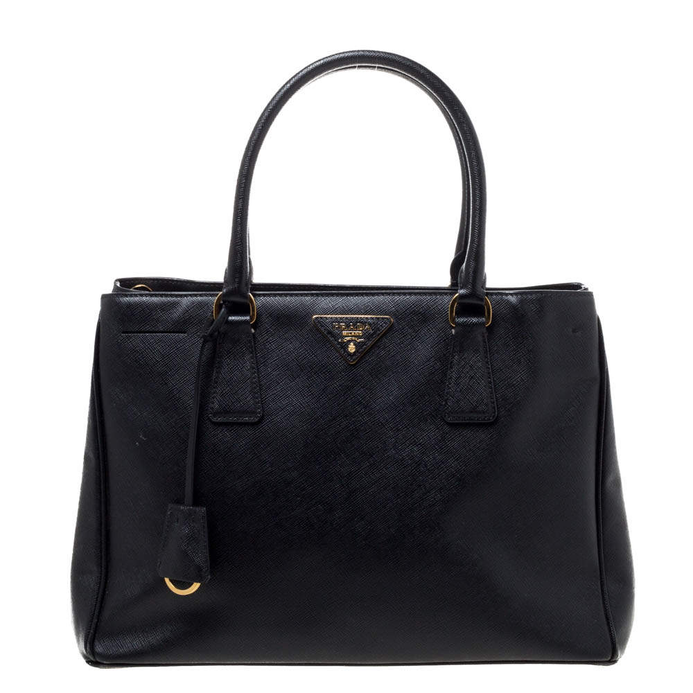 Pre Owned Prada Black Saffiano Lux Leather Small Galleria Tote