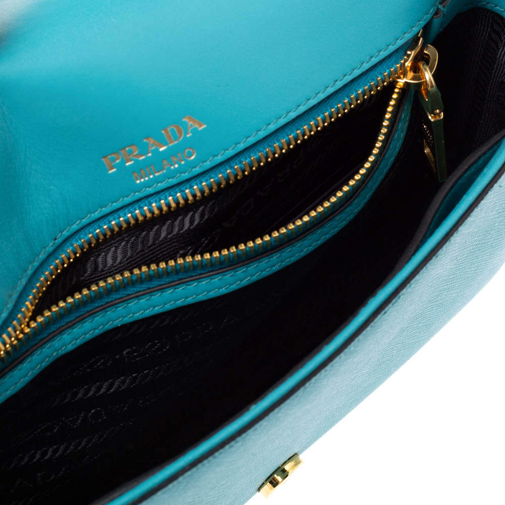 Prada Pattina Patent Saffiano Leather Shoulder Bag, Ink Blue