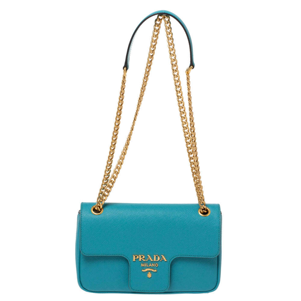 Prada Turquoise Leather Pattina Shoulder Bag Prada