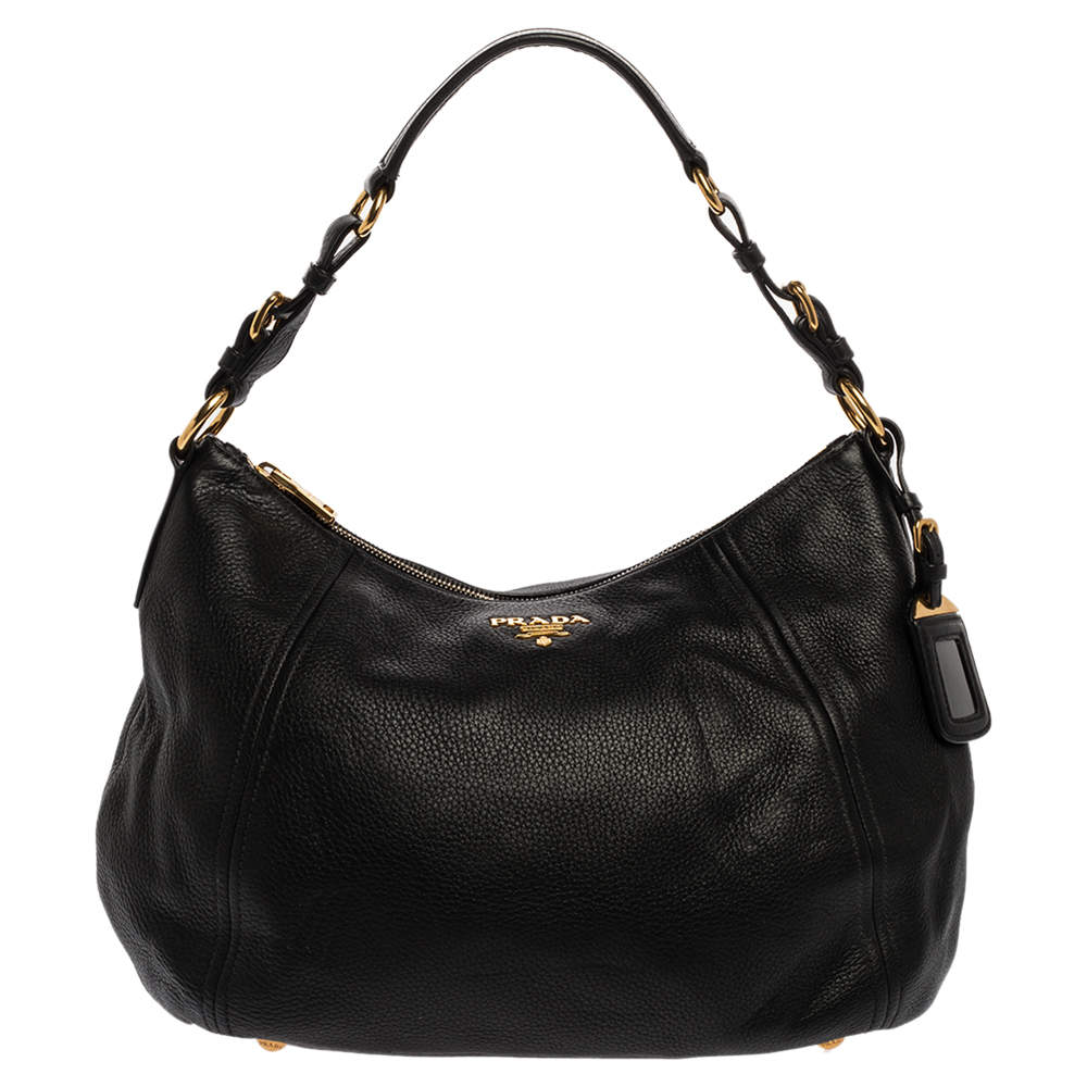 مملوكة مسبقًا Prada Black Vitello Daino Leather Hobo
