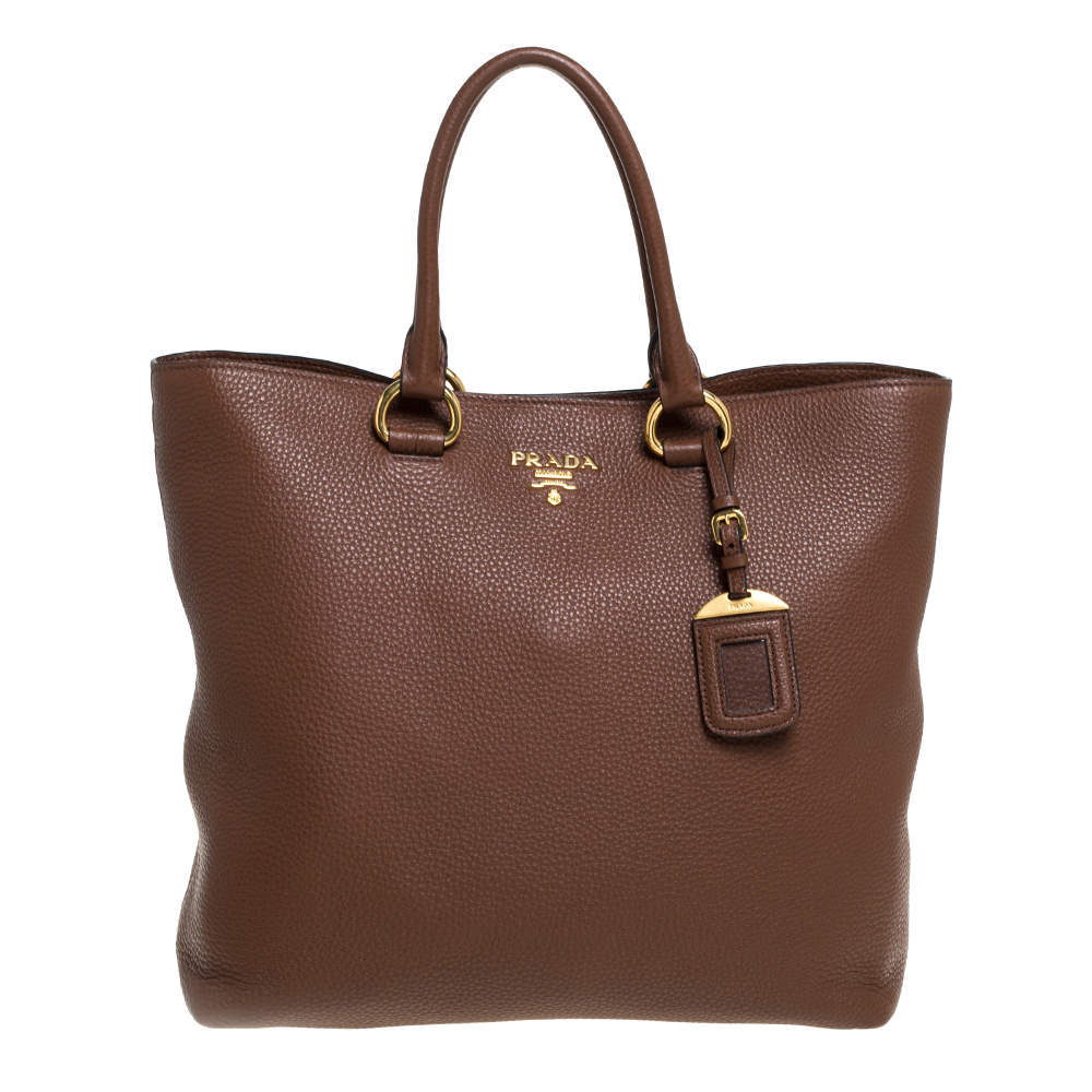 مملوكة مسبقًا Prada Brown Vitello Daino Leather Shopper Tote