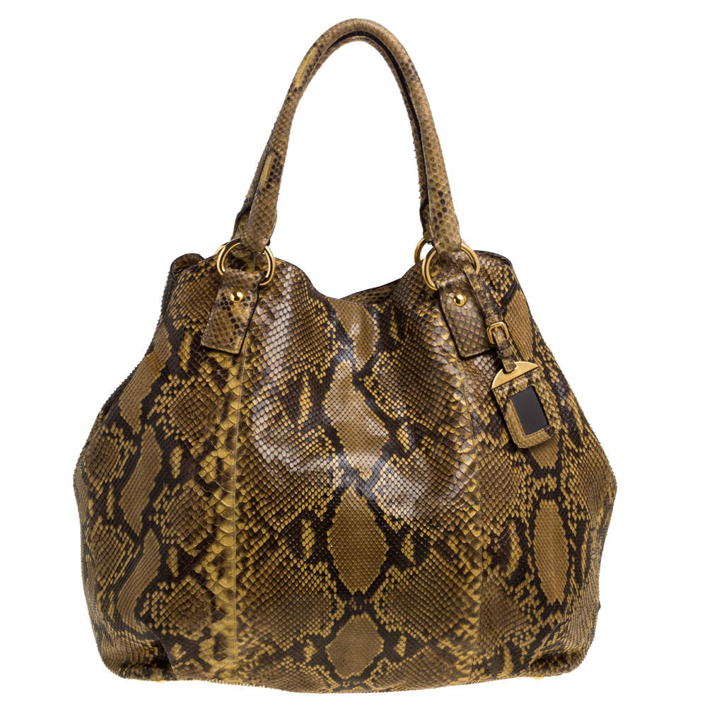 Pre Owned Prada Yellow/Black Python Shopper Tote