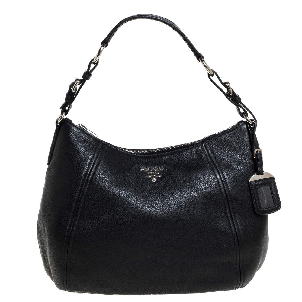 Pre Owned Prada Black Vitello Daino Leather Phenix Hobo