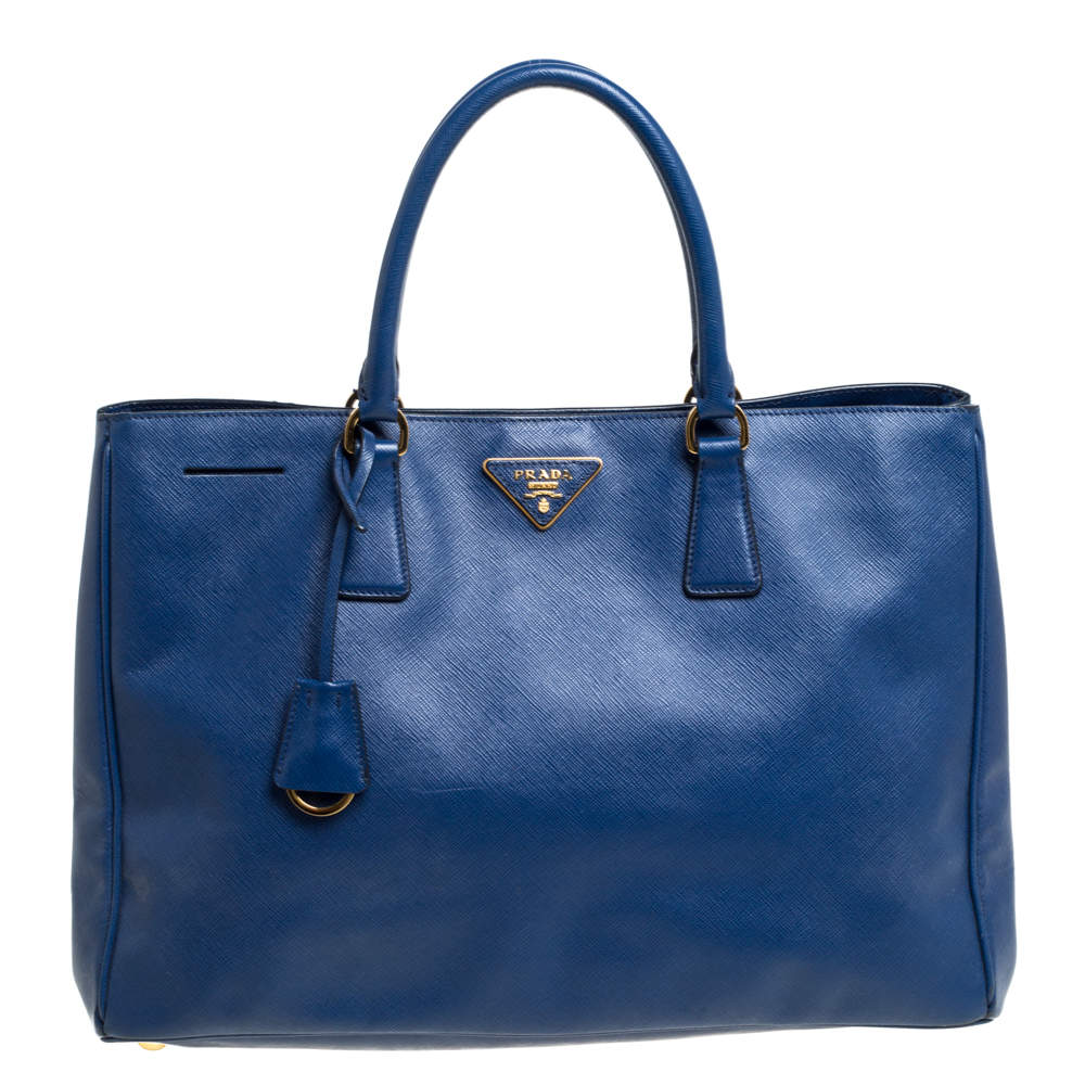 Pre Owned Prada Blue Saffiano Lux Leather Large Tote
