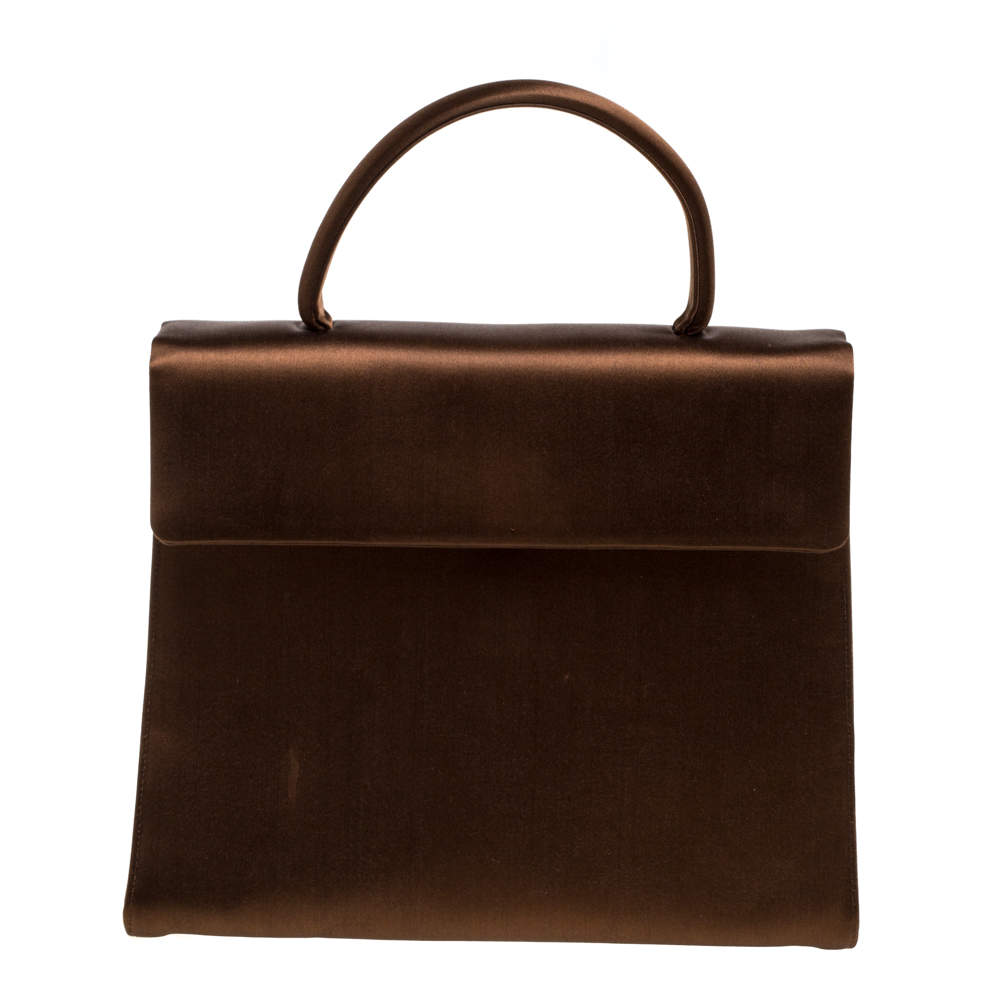 Pre Owned Prada Metallic Brown Satin Top Handle Bag