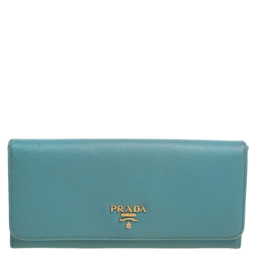 Pre Owned Prada Light Blue Saffiano Leather Continental Flap Wallet