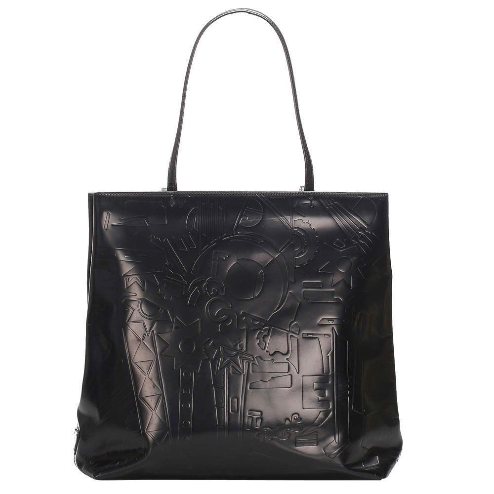 Prada Black Embossed Leather Tote Bag