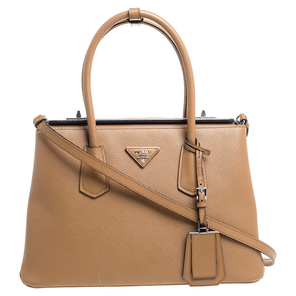 مملوكة مسبقًا Prada Caramel Brown Saffiano Lux Leather Twin Tote