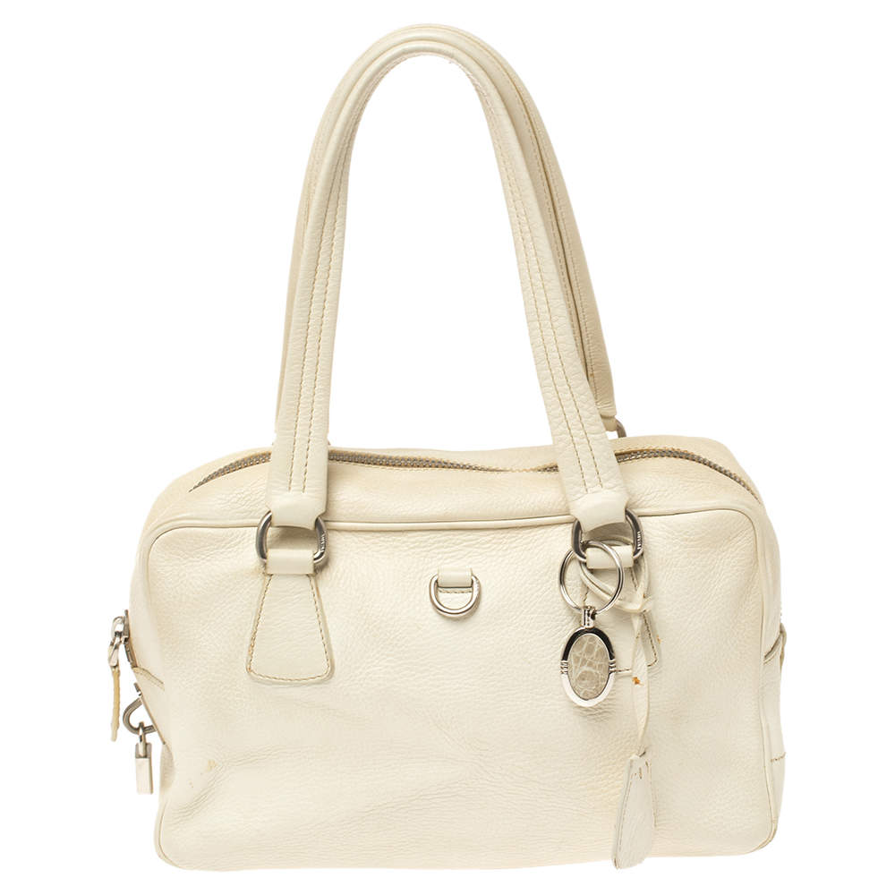 Pre Owned Prada White Vitello Daino Leather Balletto Bag