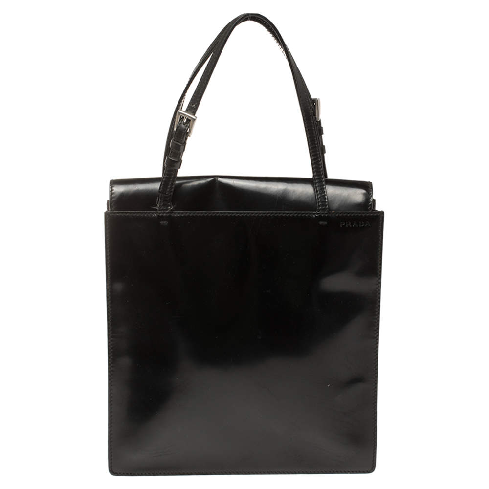 Pre Owned Prada Black Leather Vintage Flap Tote