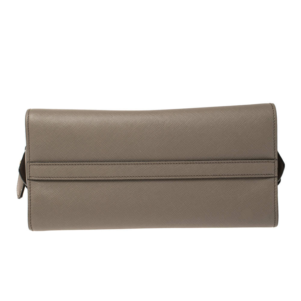 Prada Taupe Saffiano Leather Borsa a Mano Satchel