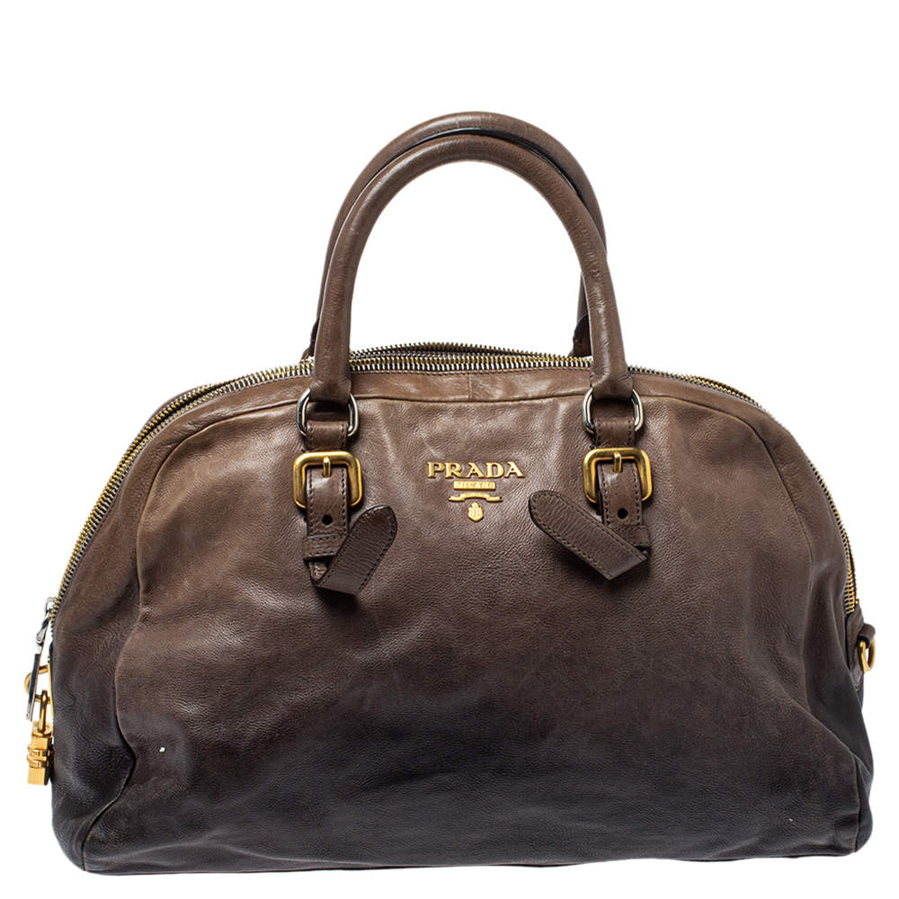 Pre Owned Prada Black/Beige Ombre Leather Dome Satchel