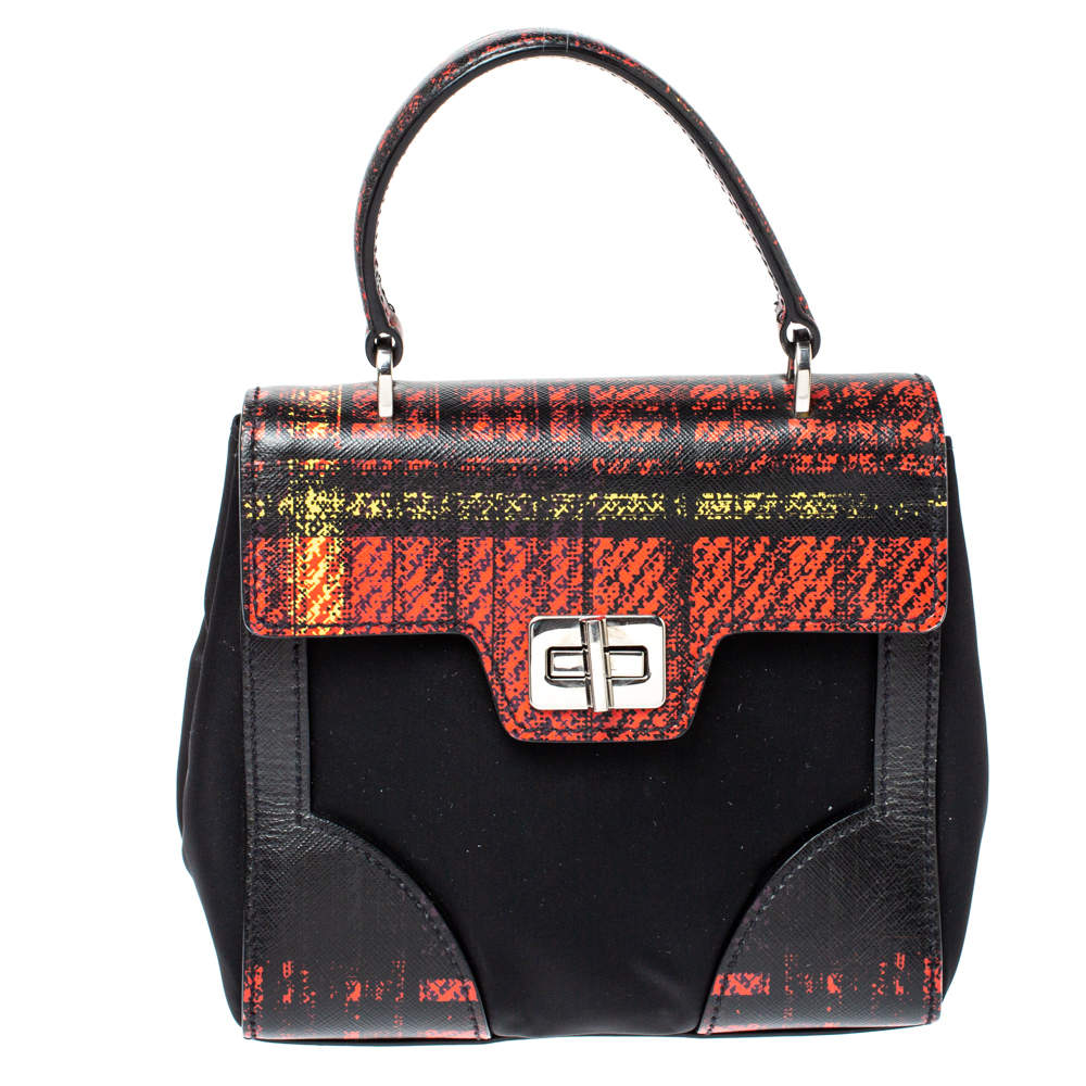 Prada Multicolor Plaid Tartan Leather and Nylon Turn Lock Top Handle Bag  Prada | TLC