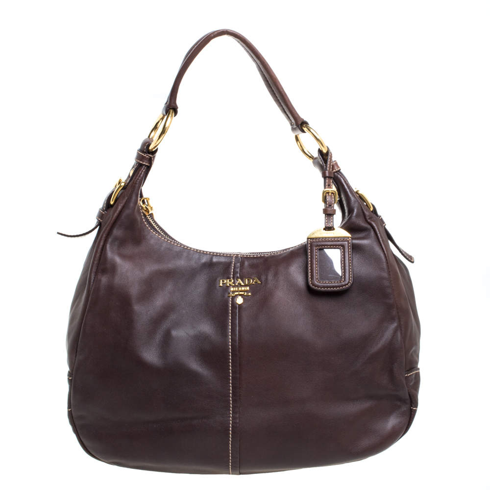 مملوكة مسبقًا Prada Choco Brown Vitello Soft Leather Hobo