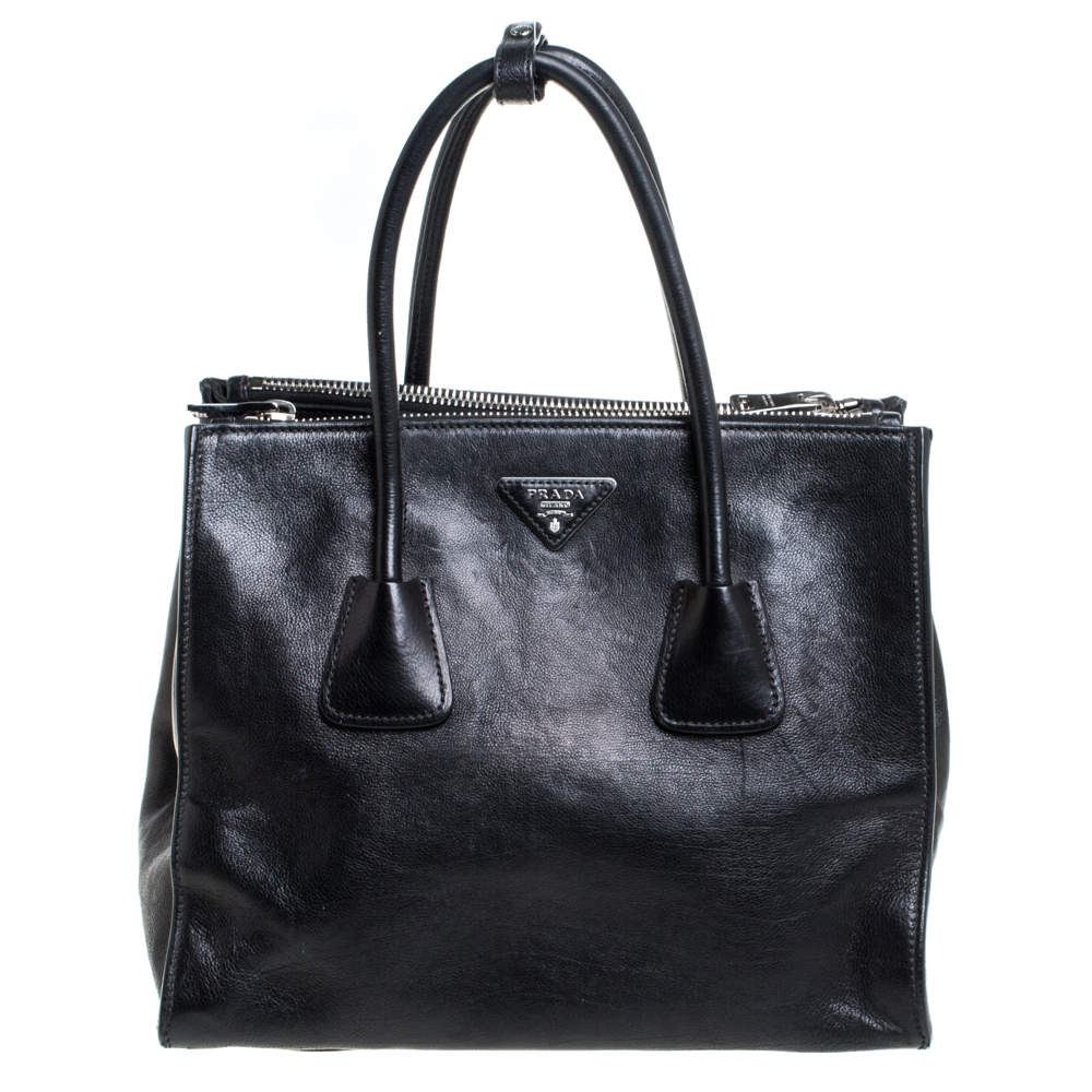 Pre Owned Prada Black Soft Leather Medium Twin Pocket Tote