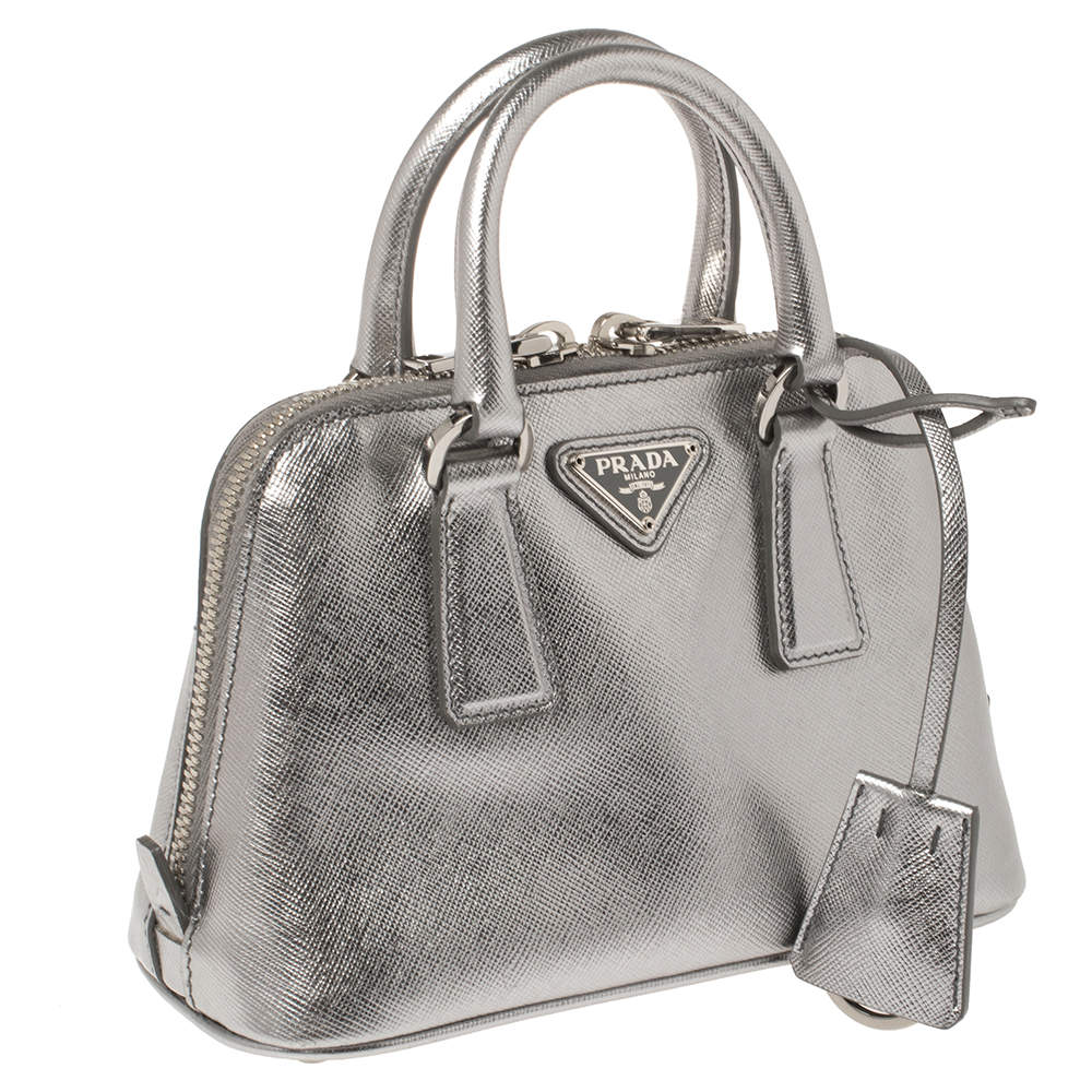 Prada Metallic Silver Saffiano Leather Mini Promenade Crossbody Bag Prada