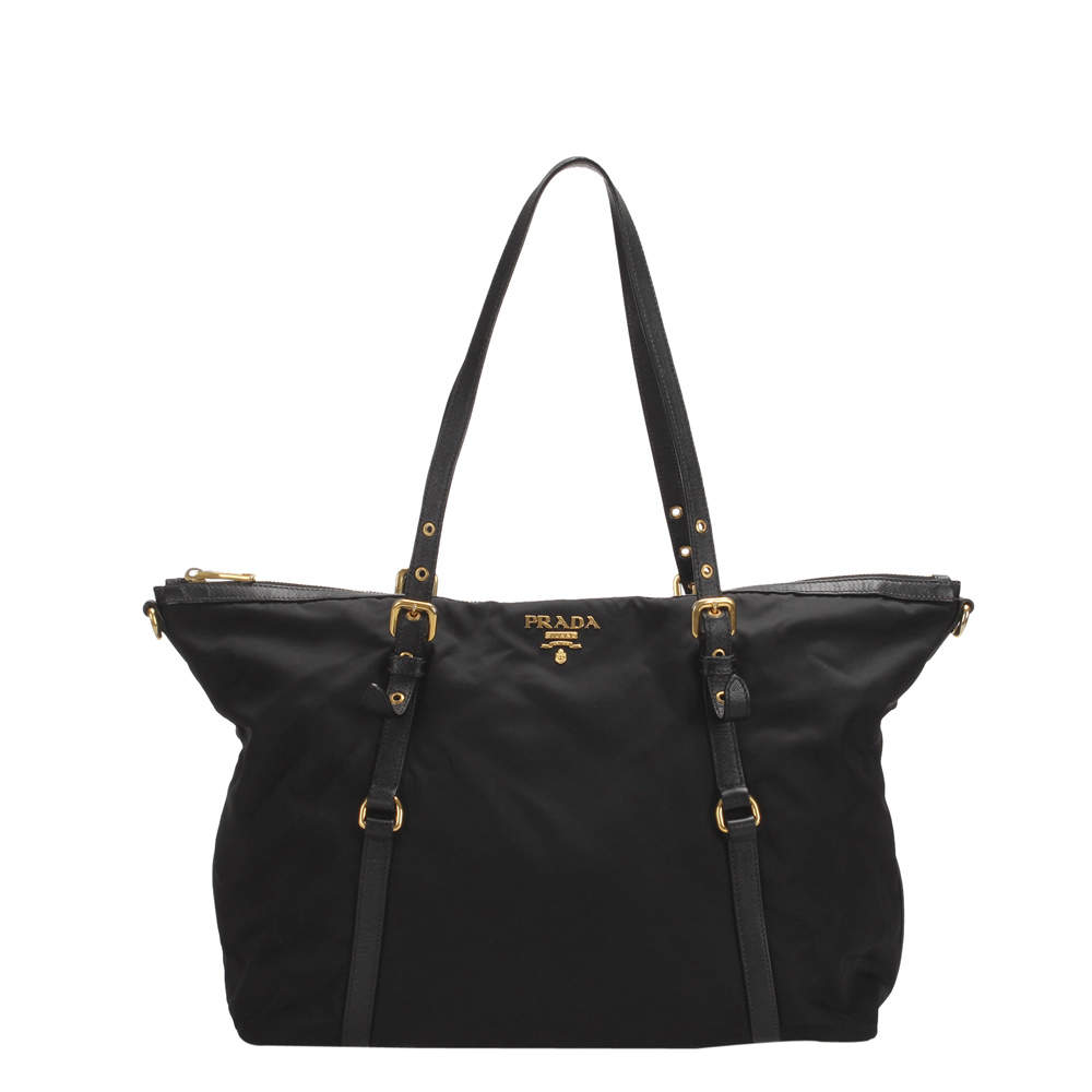 Prada Small Saffiano Trimmed Tessuto Semitracolla Duffle - Black